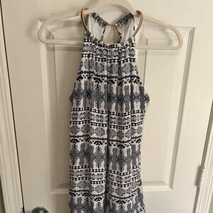 Navy/White Print Dress w/Halter Neck